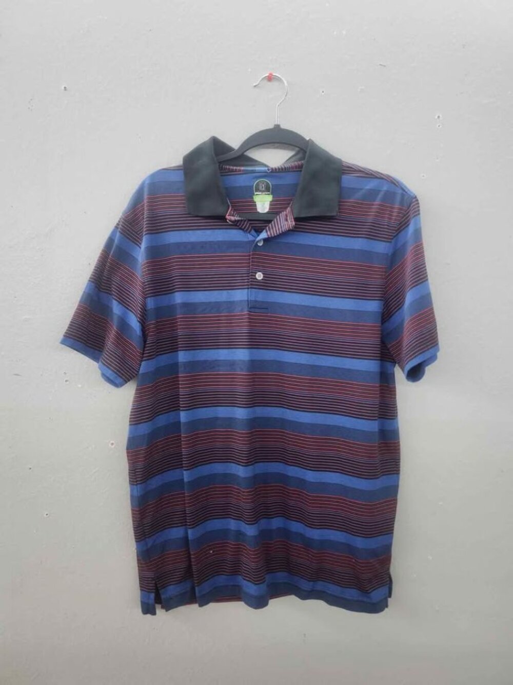 PGA Tour Pro Series Mens L Polo Shirt Blue Red Striped Short Sleeve Golf Top
